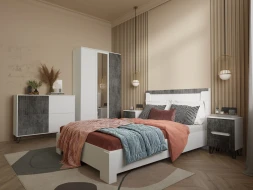 Кровать Ливерпуль, белый/бетон темный