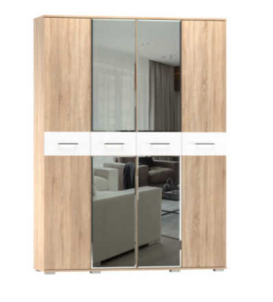 Шкаф 4-х створчатый Бьянка, Сонома / Белый глянец 